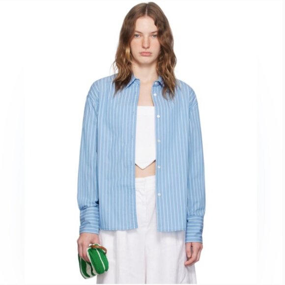 STAUD Kelly Shirt in Azure Pinstripe Blouse Button Down Small - Picture 1 of 7